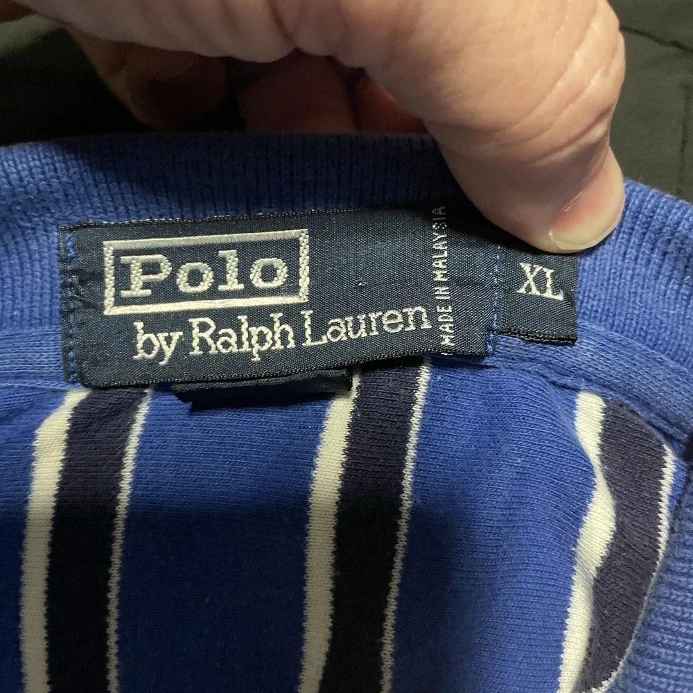 Polo by Ralph‎ Lauren Men's XL  Polo Shirt Blue W White Striped Collared SS